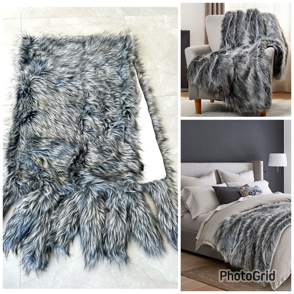 Adrienne Landau Luxury Multicolor Plush Faux Fur Soft Velvet Tails Wrap or Throw